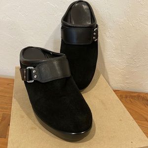 Cole Haan Black Air Kailey Suede Wedge Mules Clogs Silver Buckle Women’s Sz 6B